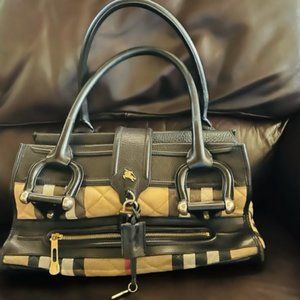 Burberry nova check quilted canvas black leather manor